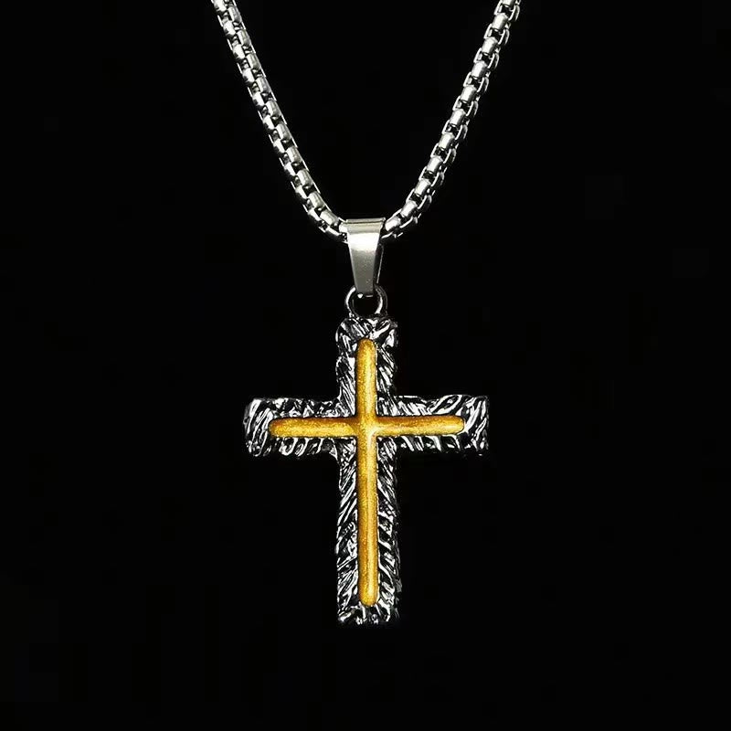 Minimalist Style Silver-golden Lava Cross Pendant Necklace