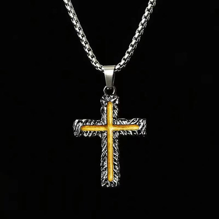 Minimalist Style Silver-golden Lava Cross Pendant Necklace