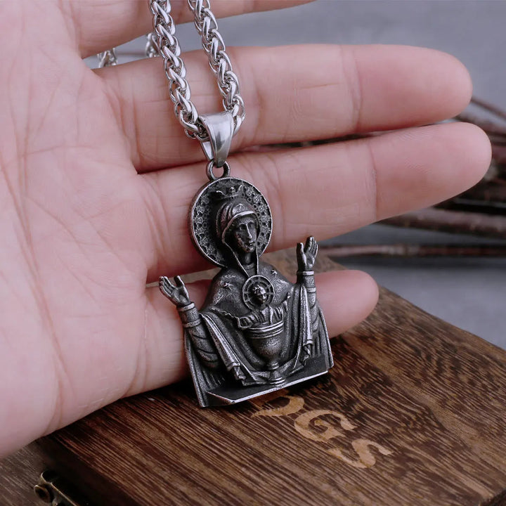 Virgin Mary Prayer Pendant Necklace Stainless Steel Catholic Medallion Protecion Chain