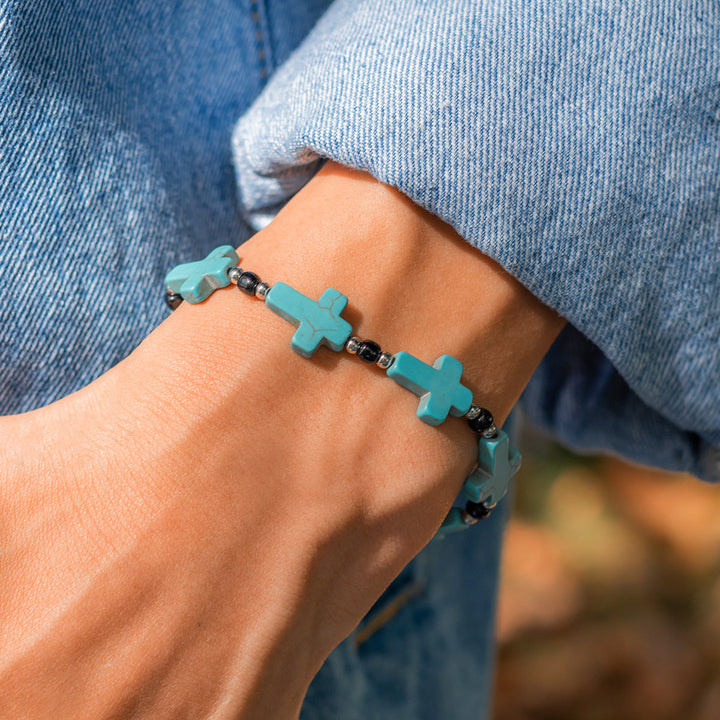 Crucifix Prayer Beaded Turquoise Bracelet