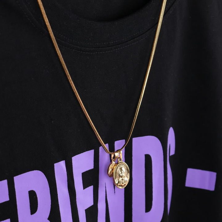 Our Lady of the Round Double Pendant Gold Necklace