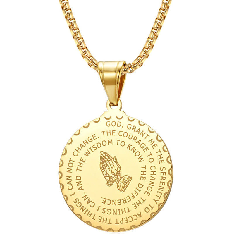 Praying Hands Round Plaque Necklace