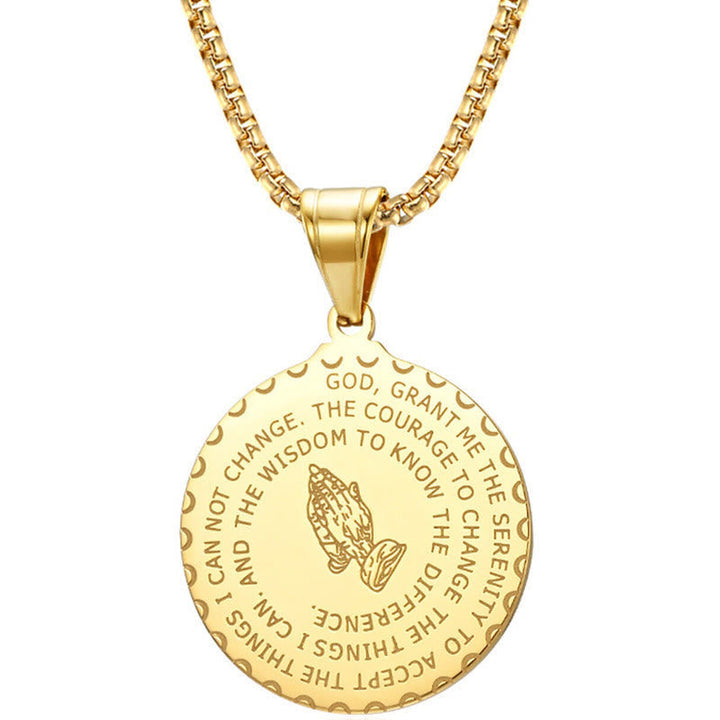 Praying Hands Round Plaque Necklace