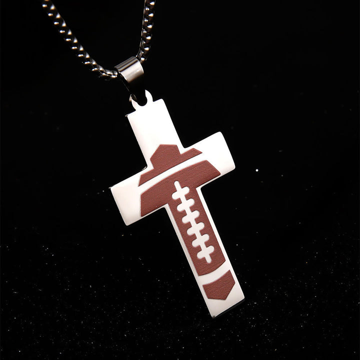 Sport Style Football Pray for Blessings Cross Necklace