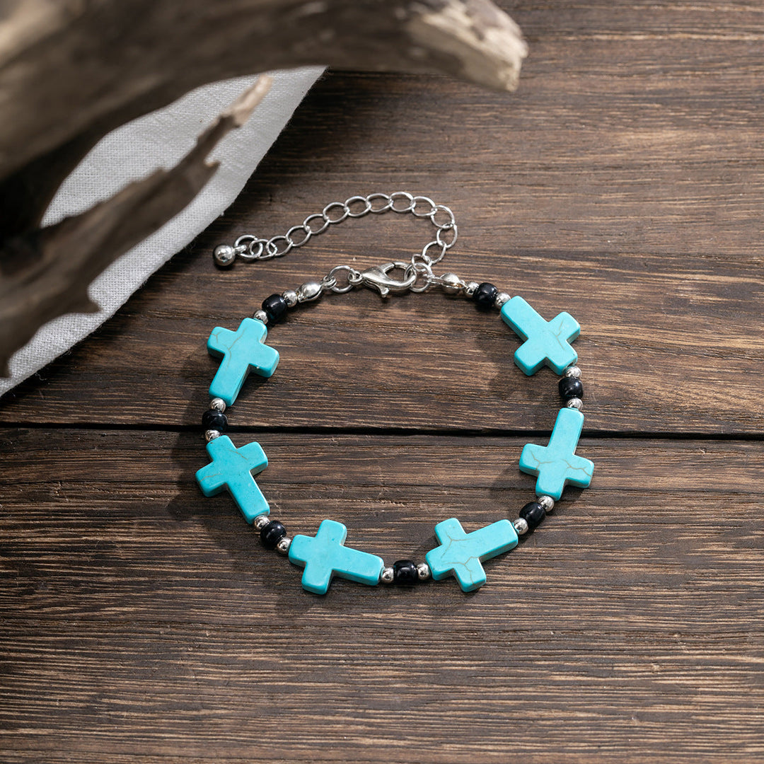 Crucifix Prayer Beaded Turquoise Bracelet