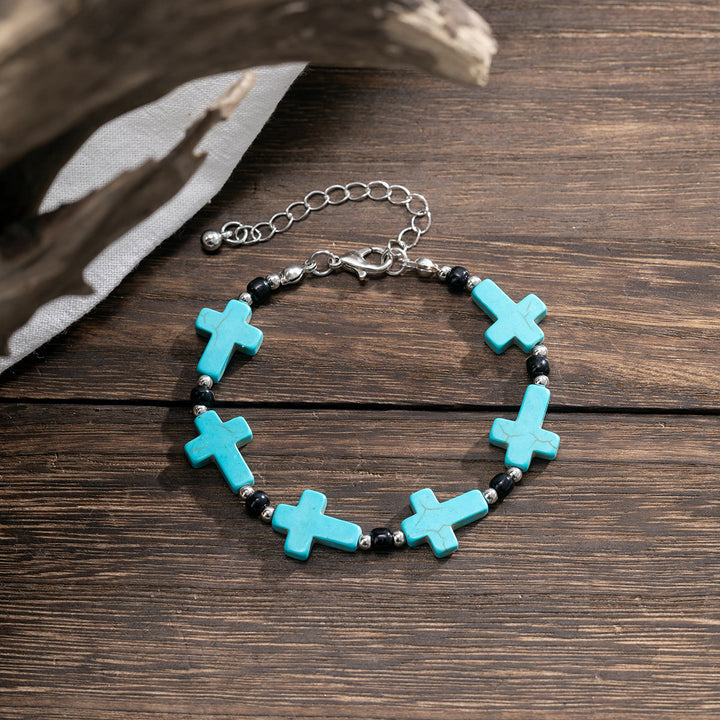 Crucifix Prayer Beaded Turquoise Bracelet