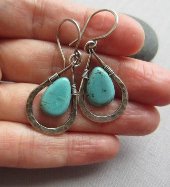 Turquoise Stone Earrings in Vintage Silver