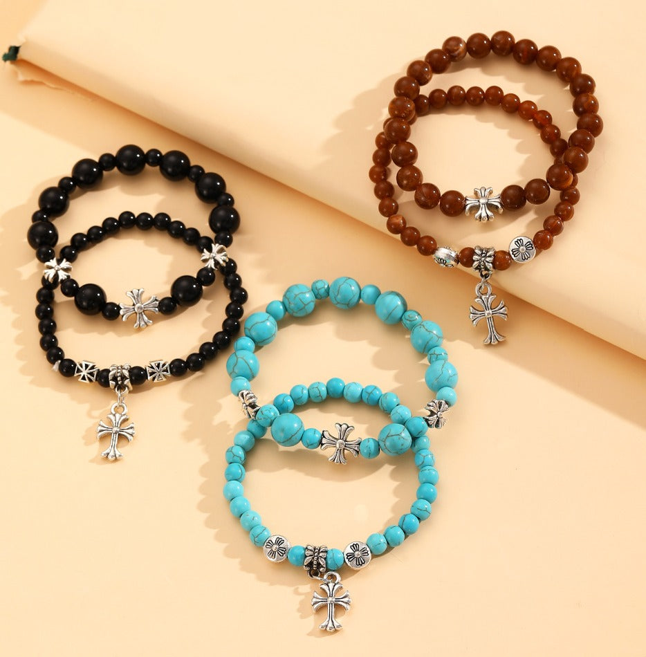 10mm Turquoise Beads Christian Cross Bracelet