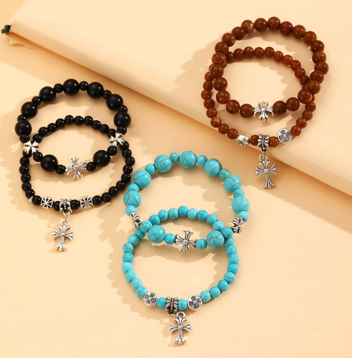 10mm Turquoise Beads Christian Cross Bracelet