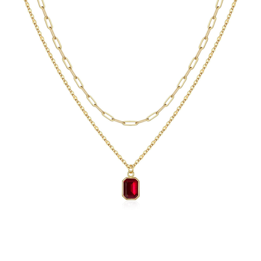 Paperclip Layered Ruby Necklace | Gold