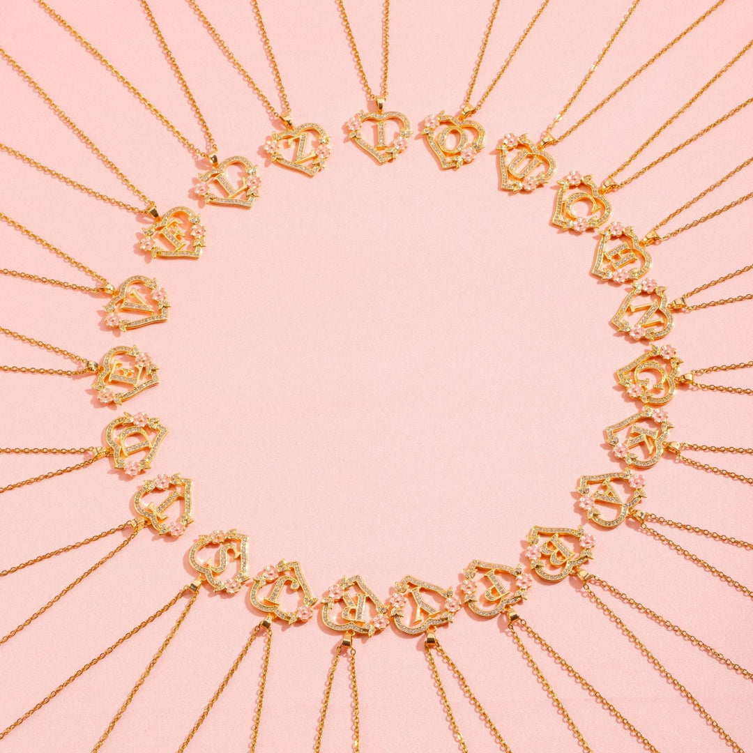 Floral Charm Initial Necklace | Gold
