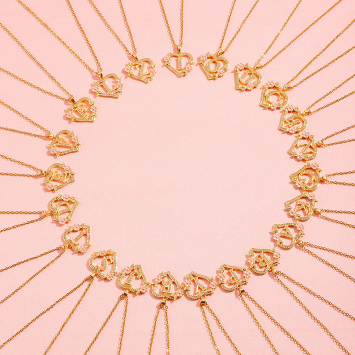 Floral Charm Initial Necklace | Gold