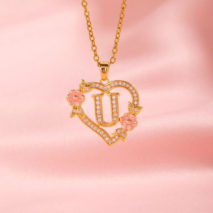 Floral Charm Initial Necklace | Gold