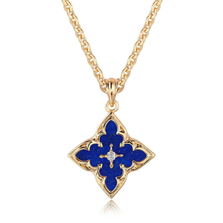 Blue Clover Pendant Necklace | Gold
