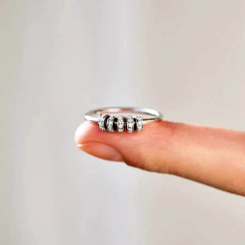 High-quality spinner ring with beads sterling silver spinning ring for anxiety