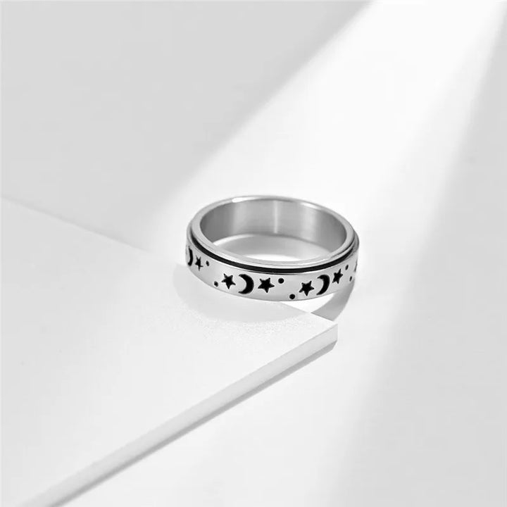 Moon and star anxiety ring stainless steel