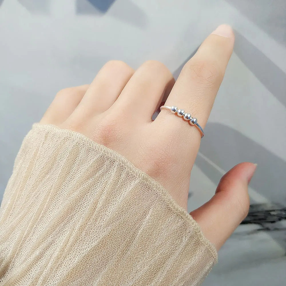 4 bead anxiety ring sterling silver spinner ring fidget ring