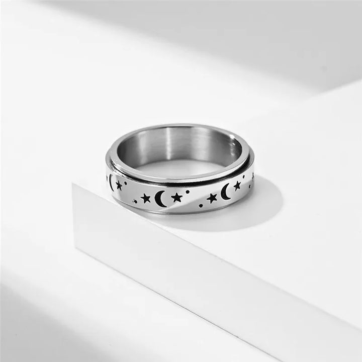 Moon and star anxiety ring stainless steel