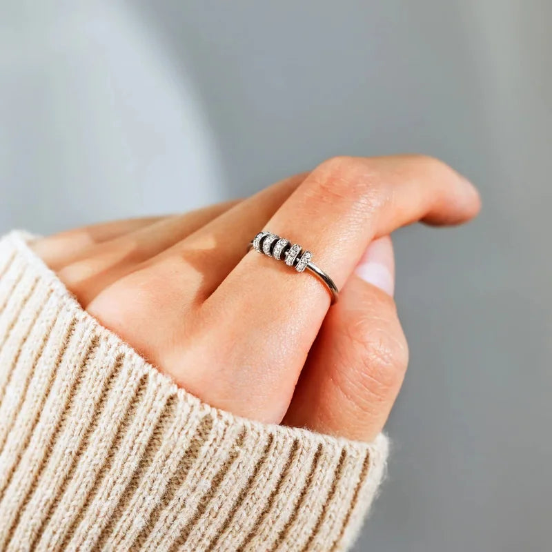 High-quality spinner ring with beads sterling silver spinning ring for anxiety
