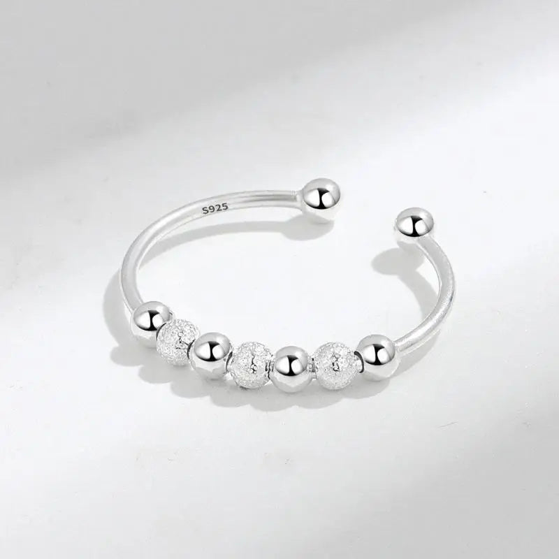 Beaded fidget ring sterling silver anxiety ring worry ring