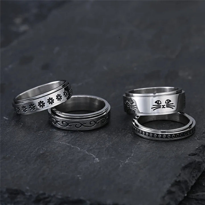 Spinner ring stainless steel with a cat anxiety ring