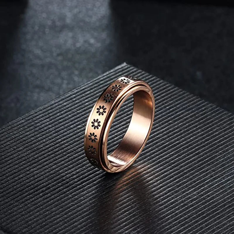 Sunflower anxiety ring stainless steel