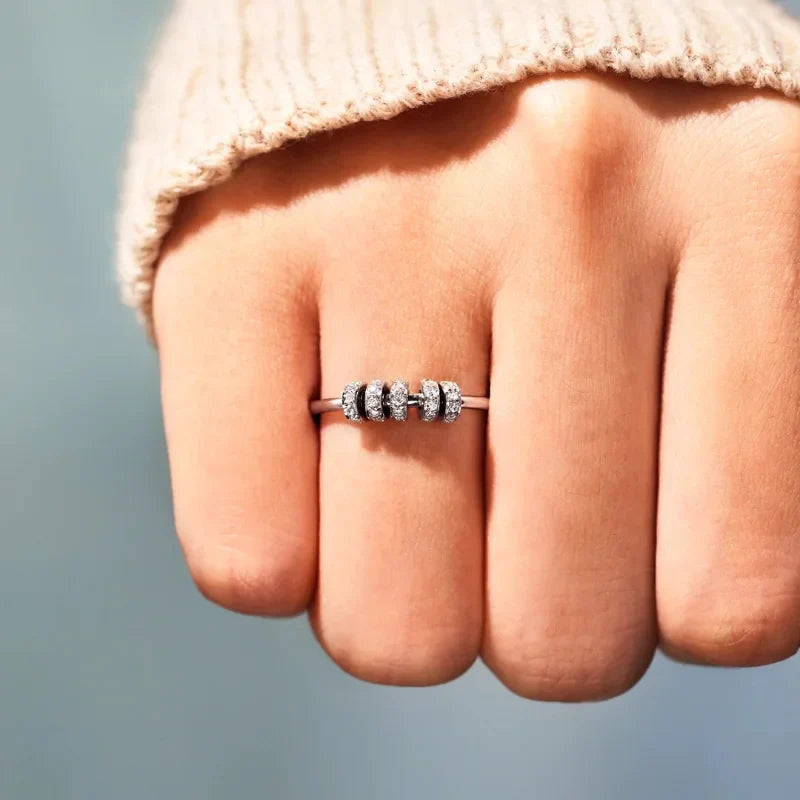 High-quality spinner ring with beads sterling silver spinning ring for anxiety