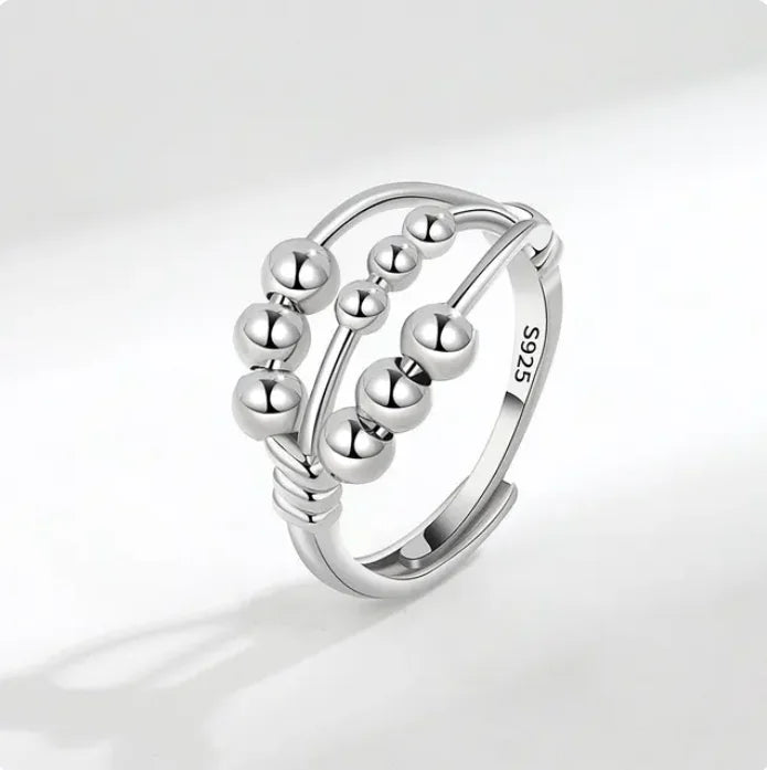 Beaded anxiety ring sterling silver fidget bead ring layered ring