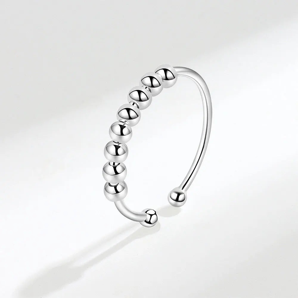 Fidget bead ring 8 beads 10 beads sterling silver bead anxiety ring