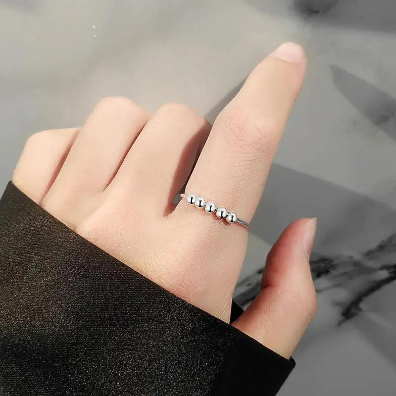 Fidget bead ring 8 beads 10 beads sterling silver bead anxiety ring