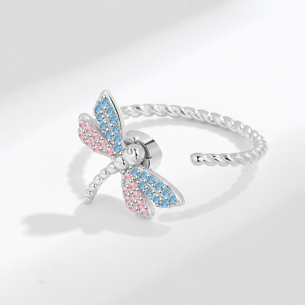 Anxiety relief ring with a dragonfly sterling silver