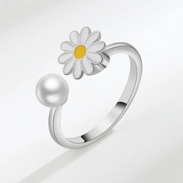 Anxiety ring for women red yellow and white flower sterling silver