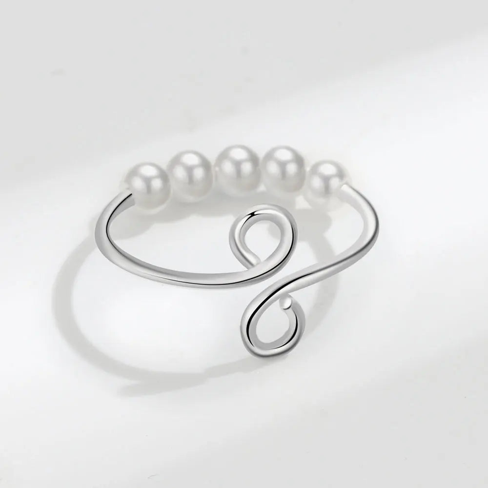 Pearl anxiety ring pearl beads sterling silver spinner ring