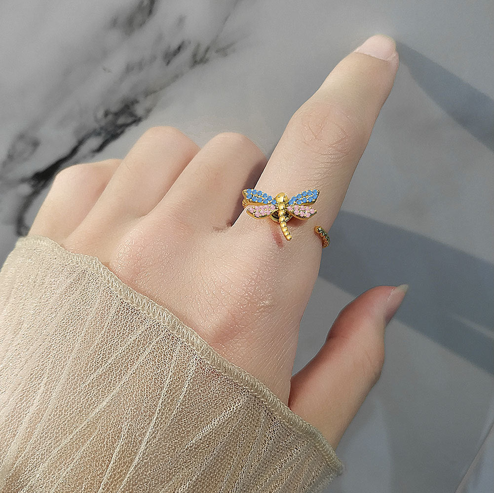 Anxiety relief ring with a dragonfly sterling silver