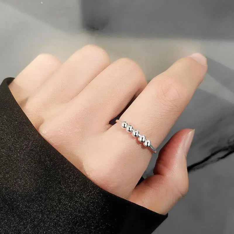 Fidget bead ring 8 beads 10 beads sterling silver bead anxiety ring