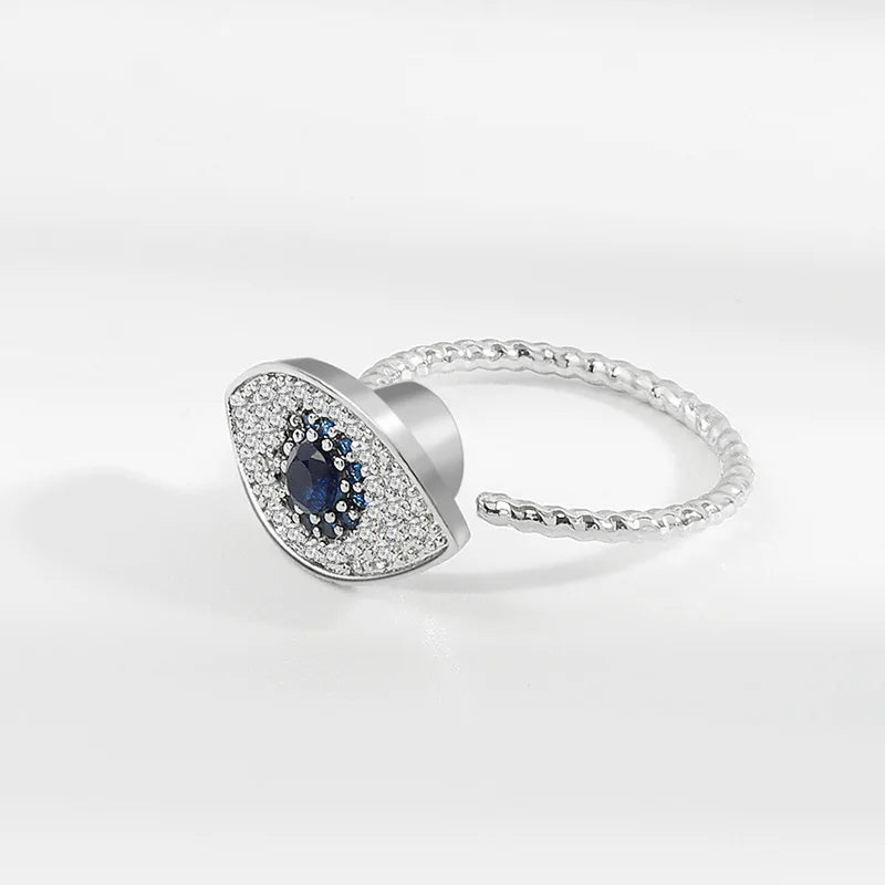 Rotatable evil eye anxiety ring sterling silver