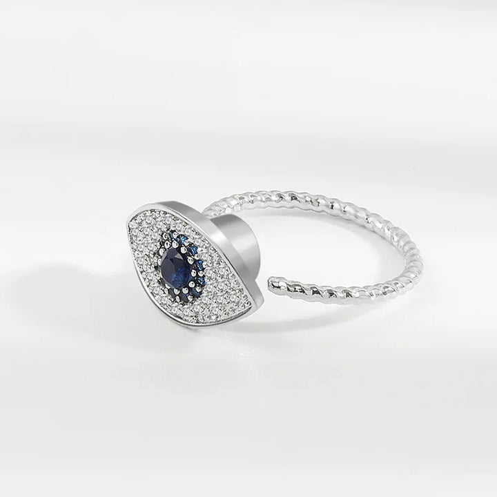 Rotatable evil eye anxiety ring sterling silver