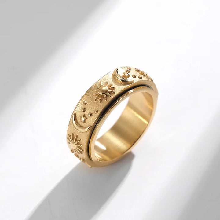 Black fidget ring black stainless steel spinner ring sun moon star