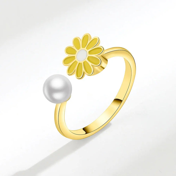 Anxiety ring for women red yellow and white flower sterling silver