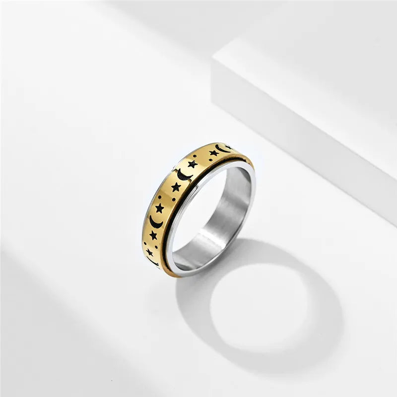 Moon and star anxiety ring stainless steel