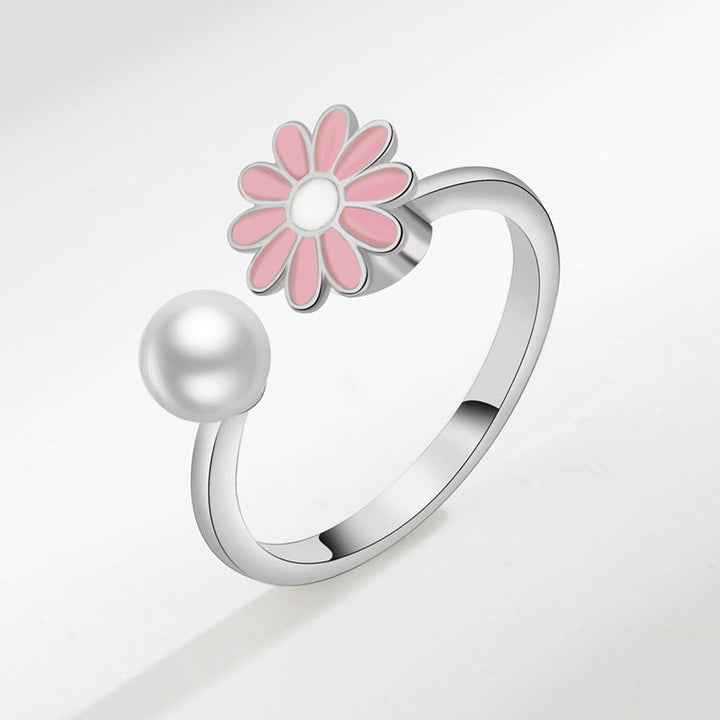 Anxiety ring for women red yellow and white flower sterling silver