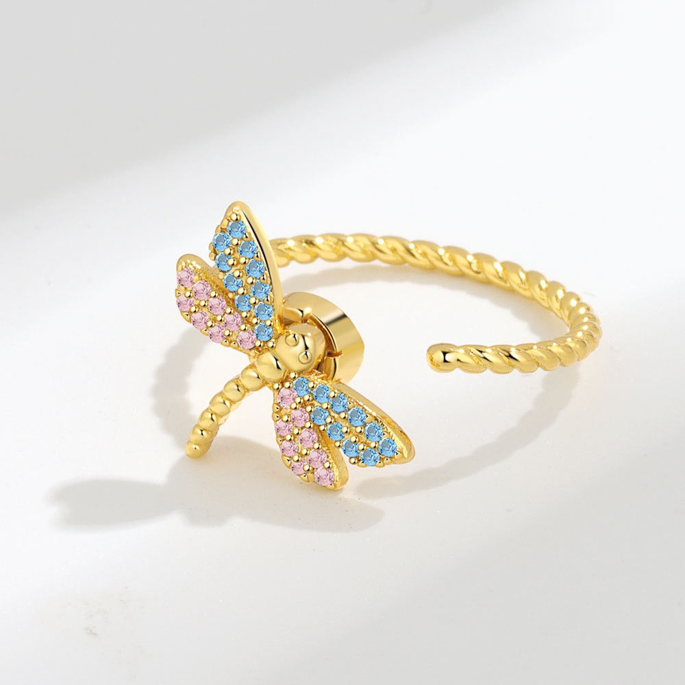 Anxiety relief ring with a dragonfly sterling silver