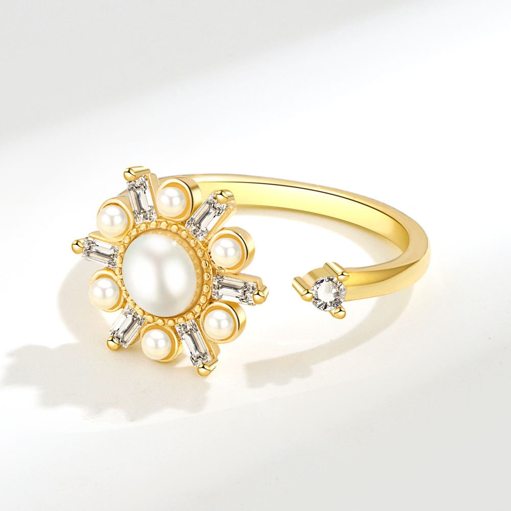 Pearl anxiety ring made of 925 sterling silver