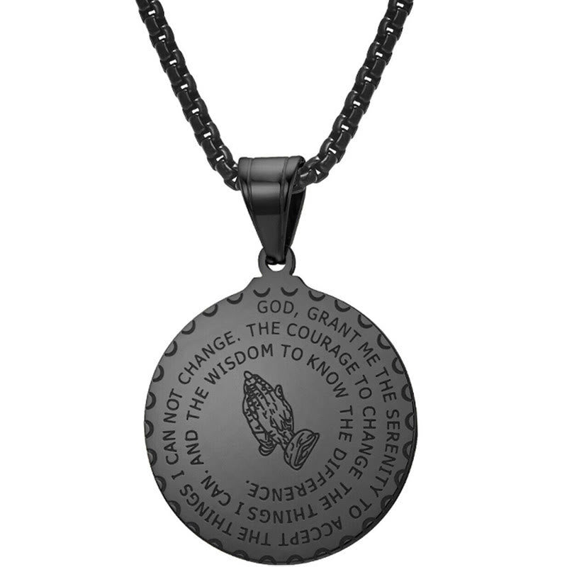 Praying Hands Round Plaque Necklace