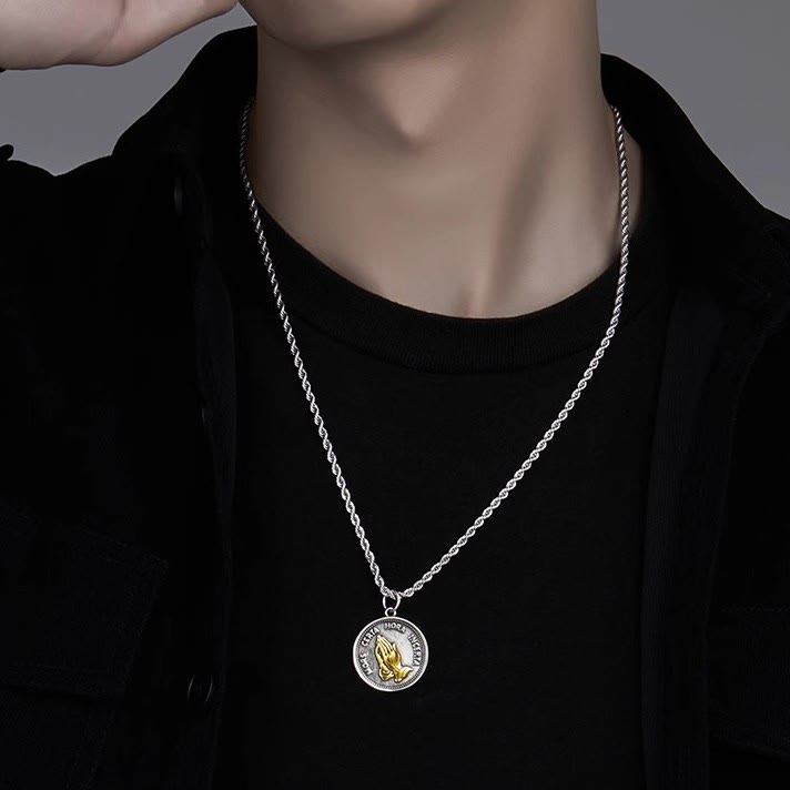Cubic Praying Hands Charm Necklace