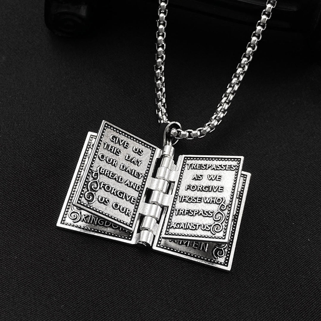 Turnable Holy Bible Pendant Christian Necklace