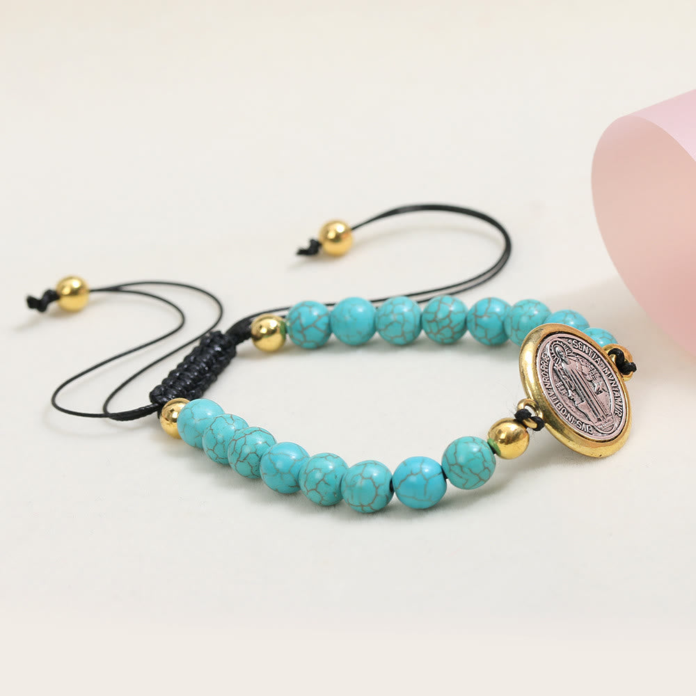 Turquoise St. Benedict Prayer Blessing Beaded Bracelet