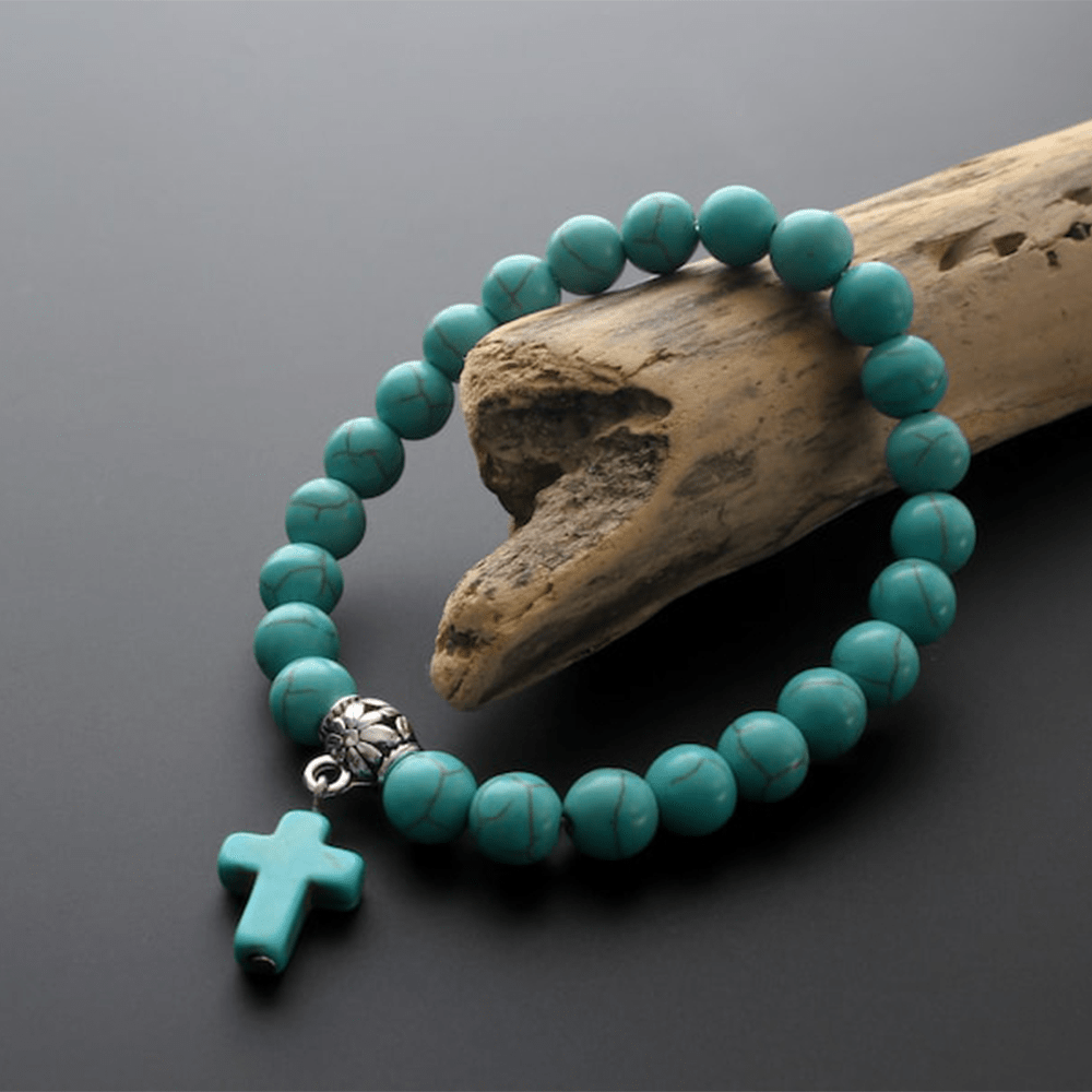 Matte Frosted Turquoise Beads Crucifix Bracelet