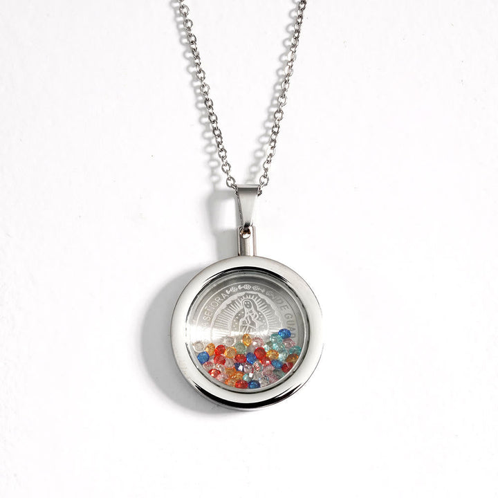 Gold Round Reversible Necklace: Our Lady and St. Benedict