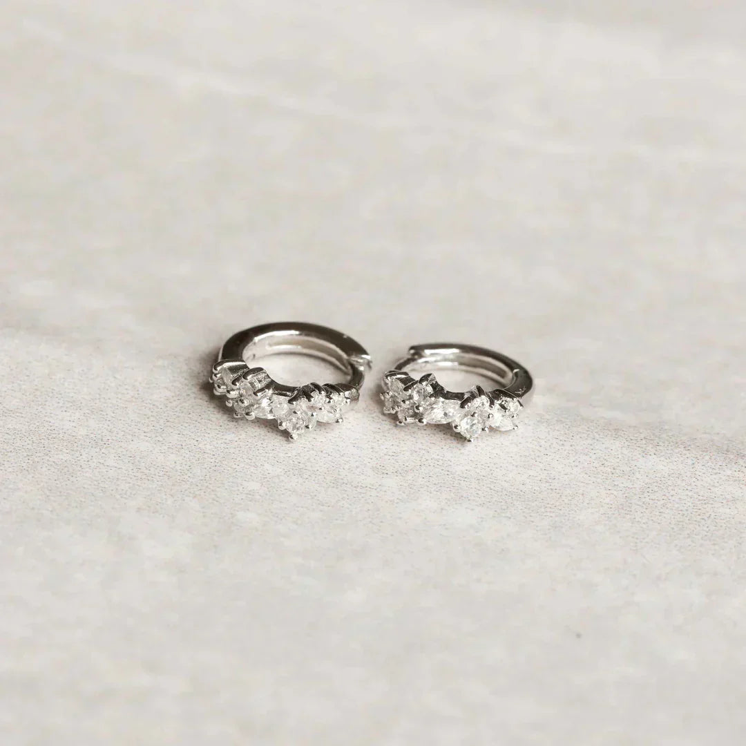 Crystal Cluster Huggies | White Gold